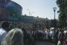 The crowd gathers around